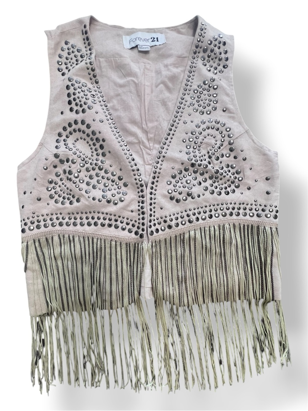 Forever 21 Beige Fringe Studded Vest